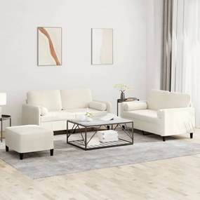 Set Di Divani 3 Pz Con Cuscini Crema İn Velluto /