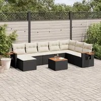 Set Divani da Giardino 9 pz con Cuscini Nero in Polyrattan 3227092