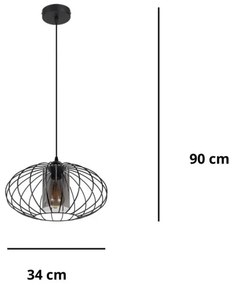 Lampadario a sospensione con filo CORRINI 1xE27/60W/230V diametro 34 cm nero/grigio