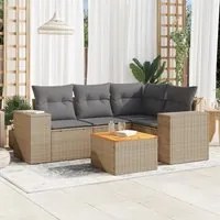 Set Divano da Giardino 5 pz con Cuscini Beige in Polyrattan 3225429