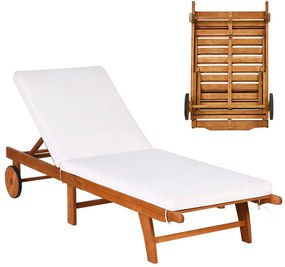 Costway Chaise longue di legno da esterno, Poltroncina regolabile con cuscino per giardino prato cortile