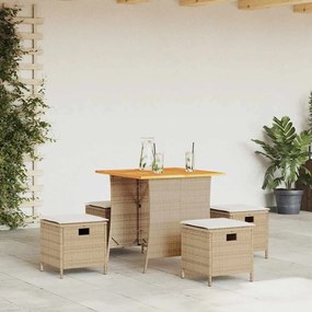 Set Da Pranzo Da Giardino 5 Pz Con Cuscini Beige İn Polyrattan /