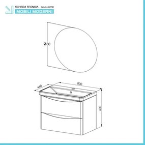 Mobile bagno sospeso 80 cm bianco lucido con specchio reversibile Zen