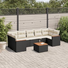 Set divani da giardino con cuscini 8 pz nero in polyrattan