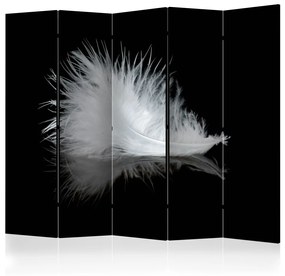 Paravento design Piuma bianca II (5 pezzi) - composizione di piume in bianco e nero