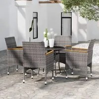 Set da Pranzo per Giardino 5 pz in Polyrattan Grigio cod mxl 37945