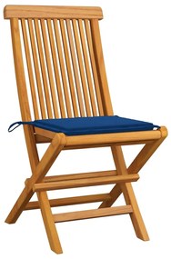 Sedie da giardino con cuscini blu reale 2 pz massello di teak