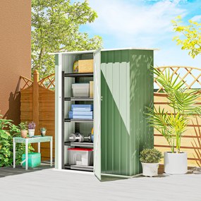 Capanno Porta Attrezzi 142x86x189 cm con Tetto Inclinato e Porta Bloccabile in Metallo Verde Chiaro...