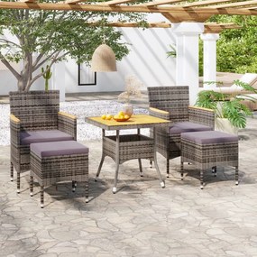 Set Pranzo Da Giardino 5pz Polyrattan E Massello Acacia Grigio /