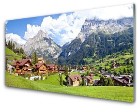 Quadro acrilico Case del paesaggio di montagna 100x50 cm
