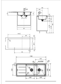 Lavello integrato 2 vasche con gocciolatoio laterale destro o sinistro FRANKE Boston L 116 x L 50 cm