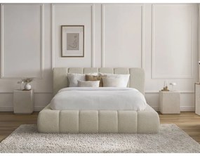 Letto matrimoniale imbottito beige contenitore e rete inclusi 180x200 cm Denali - Bobochic Paris