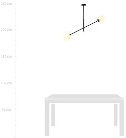 Lampadario 2 Luci Linear In Acciao Nero Con Bracci Regolabili E Vetro Opale