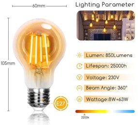 Lampadina LED  A60 E27/8W/230V 2200K - Aigostar