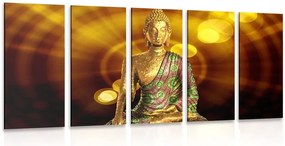 Quadri 5 pezzi – Statua di Buddha su sfondo astratto