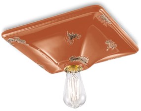 Plafoniera Vintage Quadrata Grande Ceramica Arancio 1 Luce E27