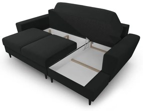 Divano angolare nero allungabile e con contenitore (con penisola a destra/con chaise lounge) con rivestimento in velluto Kyoto – Cosmopolitan Design