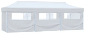 Tenda Pieghevole Pop-Up con 8 Pareti Laterali 3x9 m Bianca