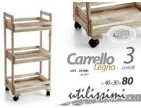 Carrello leggero ruote legno per cucina cm 40 x 30 x 80 h