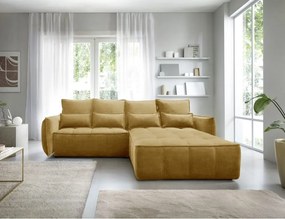 Divano angolare giallo allungabile/con contenitore (con penisola a destra/con chaise lounge) e rivestimento in velluto Campo – ELTAP