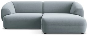 Divano angolare azzurro (con penisola a destra) con rivestimento in velluto Moana – Makamii