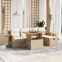 Set Divano da Giardino 6 pz con Cuscini Beige in Polyrattan 3276138