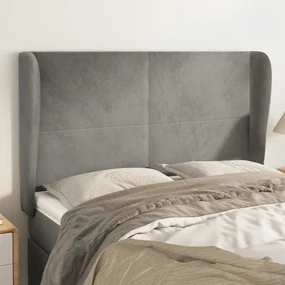 Testiera Ad Orecchio Grigio Chiaro 147x23x118/128 Cm İn Velluto /