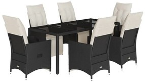 Set da pranzo da giardino 7 pz nero con cuscini in polyrattan