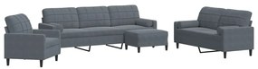 Set di divani 4 pz con cuscini e rinforzi grigio scuro velluto