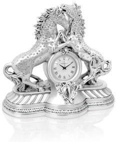 Orologio Coppia Cavalli argento con cristalli h.26cm