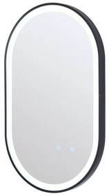 Specchio per bagno luminoso ovale antiappannamento con contorno 50 x 80 cm Nero - ALARICO