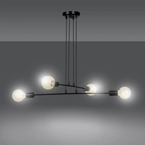 Lampadario Industrial 4 Luci Multiplo In Acciaio Nero A Bracci