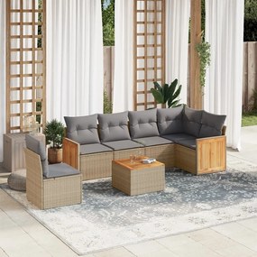 Set divani da giardino 7 pz con cuscini beige in polyrattan
