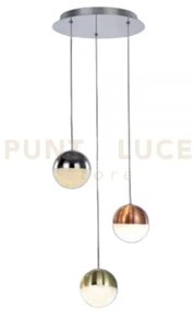 Atomo, lampada a sospensione 3 luci, cromo rame e oro led 3000k 720...