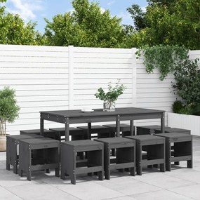 Set da pranzo per giardino 13pz grigio legno massello di pino