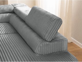 Divano angolare grigio (con penisola a destra/a L) con rivestimento in velluto a coste Marbeya – Ropez