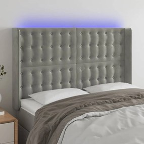Testiera A Led Grigio Chiaro 147x16x118/128 Cm İn Velluto /