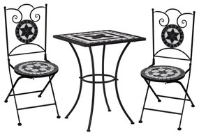 Set Bistrò 3 Pz Con Mosaico İn Ceramica Nero E Bianco /