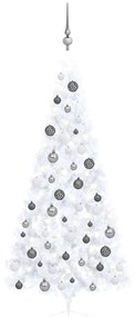 Albero di Natale a Metà Preilluminato con Palline, Albero di Natale a Metà Preilluminato con Palline Bianco 180 cm