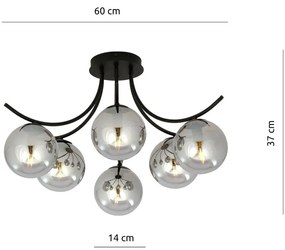 Lampadario da Soffitto in Acciaio e Vetro BOSTON 6 Nero 6xE14 Colore delle Sfere Grafite