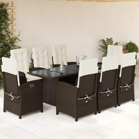 Set da pranzo da giardino 9pz con cuscini marrone in polyrattan
