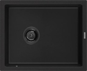 Mexen Pedro lavello in granito a 1 vasca 560 x 460 mm, nero, sifone nero - 6508561000-77-B