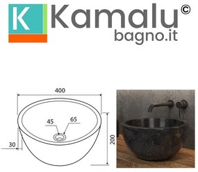 Kamalu - lavabo bango ciotola in marmo nero 40cm  litos-ln40