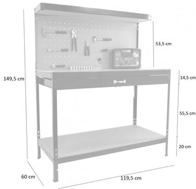 Tavolo per attrezzi con cassetto 120 X 60 X 150 cm