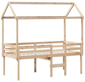 Letto a soppalco con tetto 75x190 cm in legno massello di pino