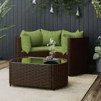 Set Mobili da Giardino 4 pz con Cuscini in Polyrattan Marrone 319840