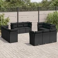 Set Divani da Giardino 12 pz con Cuscini Nero in Polyrattan 3249164