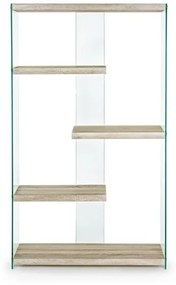 Libreria In Vetro E Legno 91,5x30 Altezza 160 cm 5 Ripiani Sury Rovere Bizzotto