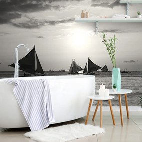 Carta da parati – Tramonto sul mare in bianco e nero