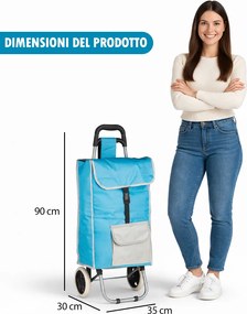 Carrello per la Spesa Zeus Trolley con Rivestimento Termico 35x30x90 cm e Ruote Azzurro...